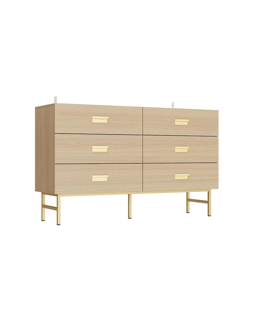 Homsee Yellow Wooden Grain 6 Drawers Chest of Drawers without Mirror