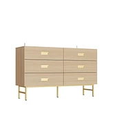 Homsee Yellow Wooden Grain 6 Drawers Chest of Drawers without Mirror