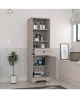 Depot E-Shop Norwalk Linen Single Door Cabinet, Three External Shelves, One Drawer, Two Interior Shelves, Light Gray