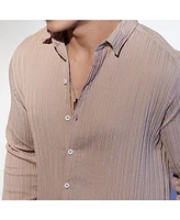 Campus Sutra Men's Light Beige Self-Design Striped Shirt