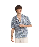 Campus Sutra Men's Navy Blue & Ivory White Ombre-Striped Oversized Shirt