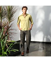 Men's Naples Yellow Self-Design Striped Shirt