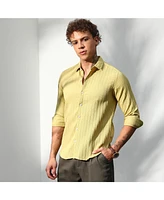 Campus Sutra Men's Naples Yellow Self-Design Striped Shirt