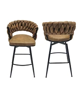 Slickblue Technical Leather Woven Bar Stools Set of 2, Stylish and Durable Seating