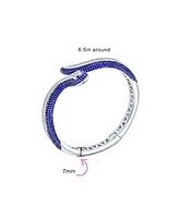 Bling Jewelry Egyptian Fashion Statement Snake Serpent Hinge Cuff Bangle Bracelet For Women White Blue Cubic Zirconia Pave Cz Rhodium Plated