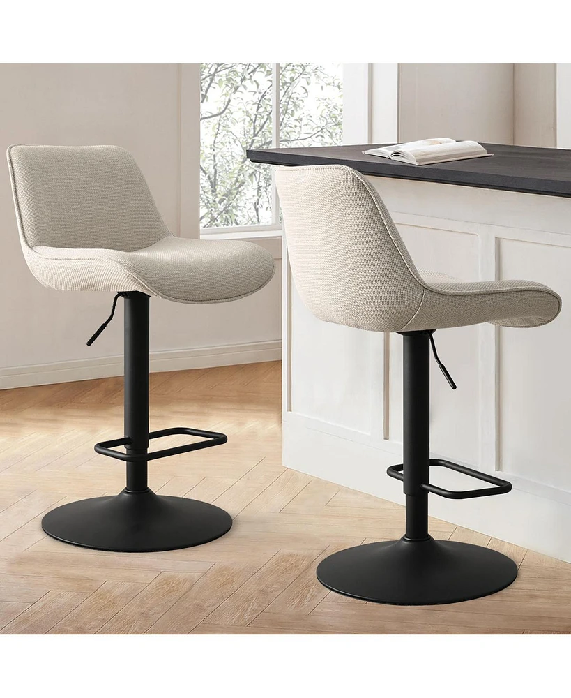 Maison Boucle Set of 2 Fabric Adjustable Bar Stools,360° Swivel Counter Stool with Layered Footrest-Maison