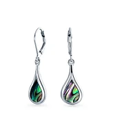 Bling Jewelry Geometric Iridescent Rainbow Natural Abalone Shell Natural Medium Rain Drop Teardrop Dangle Earrings For Women .925 Sterling Silver Leve