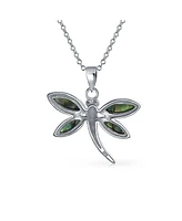 Bling Jewelry Rainbow Abalone Shell Inlay Butterfly Dragonfly Firefly Pendant Necklace For Women .925 Sterling Silver With Chain