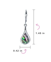 Bling Jewelry Geometric Iridescent Rainbow Natural Abalone Shell Natural Medium Rain Drop Teardrop Dangle Earrings For Women .925 Sterling Silver Leve