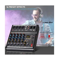 Pyle Compact 6-Channel Audio Mixer Pro Audio Interface with Multi-fx Processor