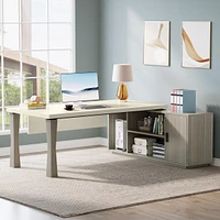 Tribesigns 71-Inch Executive Desk, L-Shaped Desk with Cabinet, Large Office Storage Shelves, Writing Table Business Furniture Set for H
