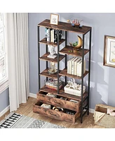 Tribesigns Bookshelf Bookcase, Modern Tall Bookcase with Drawers, 5