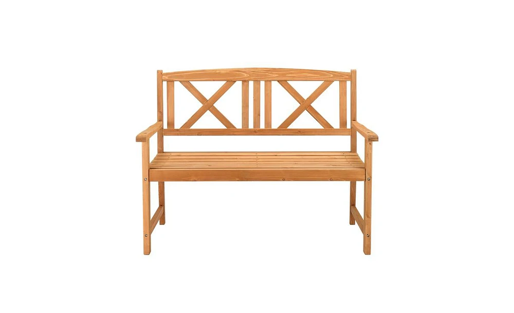 Slickblue Outdoor Fir Wood Garden Bench – X-Back Design in Burlywood Finish