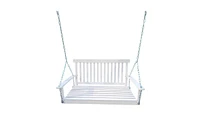 Slickblue Wood Porch Swing with Armrests – White Outdoor Bench Swing with Hanging Chains for Patio, Garden, or Sunroom