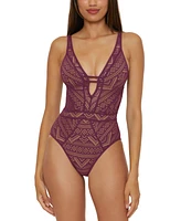 Becca Women's Color Play Crochet Plunge-Neck One-Piece Swimsuit