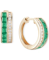 Emerald (1-1/4 ct. t.w.) & Diamond (1/4 ct. t.w.) Small Hoop Earrings in 14k Gold, 0.5"