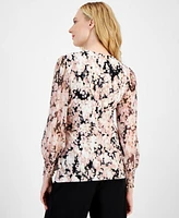 Anne Klein Women's Floral-Print Smocked Wrap Top