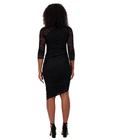 Vince Camuto Women's Asymmetrical-Hem Ruched Lace Bodycon Dress