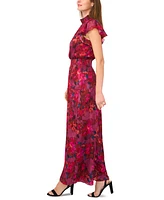 Msk Women's Floral Smocked-Trim Flutter-Sleeve Jumpsuit