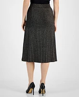 T Tahari Women's Metallic Pleated Pull-On Midi Skirt