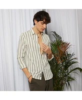 Men's Saltbox Beige & Sage Green Lined Halo-Striped Shirt