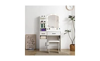 Slickblue Vanity Desk Set with Large Lighted Mirror, Adjustable Brightness, 2 Drawers & Upholstered Stool