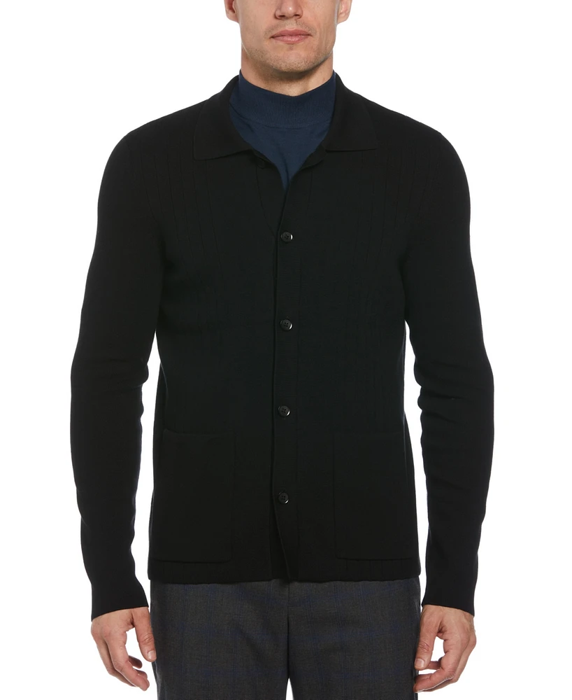 Perry Ellis Men's Ribbed Long Sleeve Cardigan Sweater Jacket