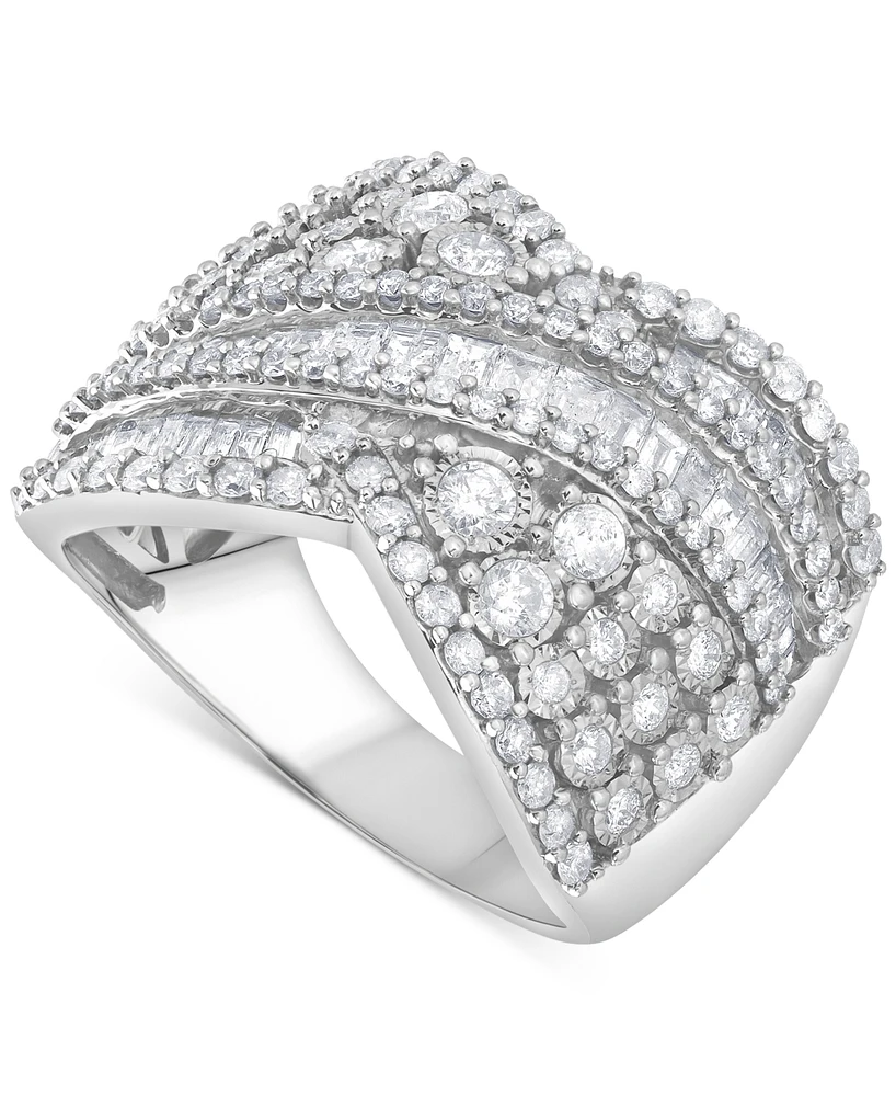 Diamond Round & Baguette Crossover Statement Ring (1-5/8 ct. t.w.) in 14k White Gold