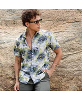 Campus Sutra Men's Navy Blue & Powder White Smudged Botanical Shirt