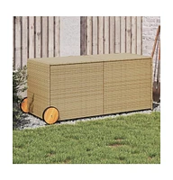 vidaXL Garden Storage Box with Wheels Mix Beige Gal Poly Rattan