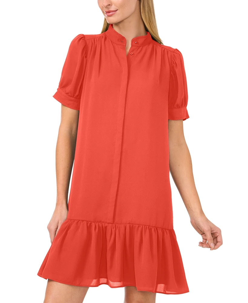 CeCe Women's Open Collar Hidden Placket Dress