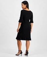 Connected Petite 3/4-Sleeve Ruffle Jersey Dress