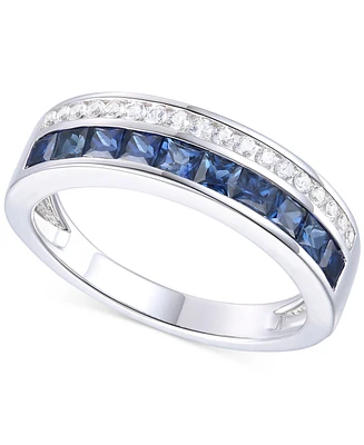 Sapphire (1-1/5 ct. t.w.) & Diamond (1/5 ct. t.w.) Double Row Band in 14k White Gold