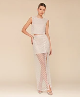 Avec Les Filles Women's Beaded Overlay Maxi Skirt