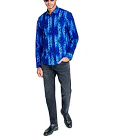 Society of Threads Men's Regular Fit Flocked Animal Print Button-Down Shirt
