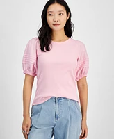 Women's Knit Elbow Puff Sleeve Top, Created for Macy's