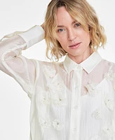 On 34th Women's 3D Floral Relaxed Organza Shirt, Created for Macy's