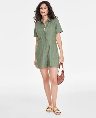 On 34th Women's Linen-Blend Utility Romper, Created for Macy's