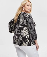 Jm Collection Plus Rhinestone-Trim Printed Top, Exclusively at Macy's