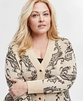 Jm Collection Plus Print Metallic-Threaded Cardigan, Exclusively at Macy's