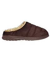 Weatherproof Men's Microsuede Puffer Clog with Tipped Shearling Faux Fur Lining Indoor-Outdoor Sole Slipper