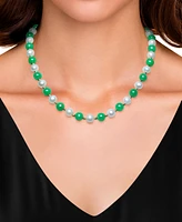 Dyed Green Jade & Freshwater Pearl (7-1/2mm) 18" Collar Necklace in 14k Gold