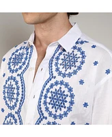 Men's Chalk White & Prussian Blue Embroidered Flora Shirt