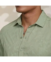 Campus Sutra Men's Sage Green Geometric-Texture Shirt