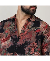 Campus Sutra Men's Crimson Red & Midnight Black Paisley Flora Shirt