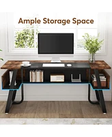 Tribesigns 63 inch Computer Desk Modern Office Desk with Shelf for Home Office, Large Writing Table Wood Business Workstation with Storage Shelves and