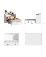Homsee White Wooden 61.8 in. W Chest of Drawers with Wheels