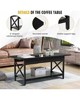 Gymax Coffee Table Industrial 2-Tier w/ Storage Shelf &Storage for Living Room Rustic Brown