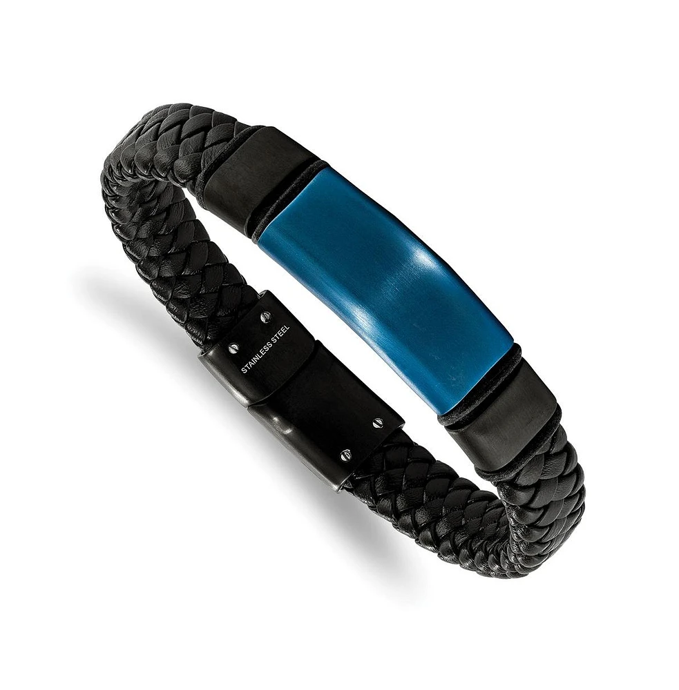 Chisel Stainless Steel Blue Ip-plated Leather Silicone Id Bracelet