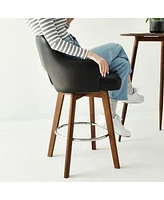 Maison Boucle 360° Swivel Armrest Faux Leather Counter Height Barstool Combine with Rubberwood Legs-Maison Boucle